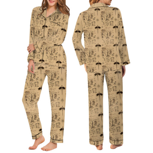 Women’s Middle Earth Map Print Lord Of The Rings Satin Pajama Set