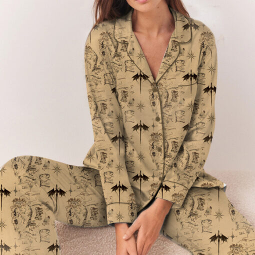 Women’s Middle Earth Map Print Lord Of The Rings Satin Pajama Set