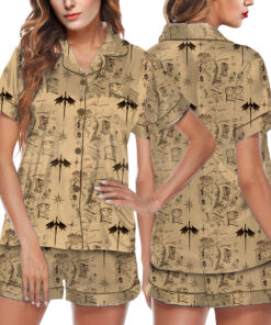 Women’s Middle Earth Map Print Lord Of The Rings Satin Pajama Set