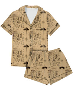 Women’s Middle Earth Map Print Lord Of The Rings Satin Pajama Set