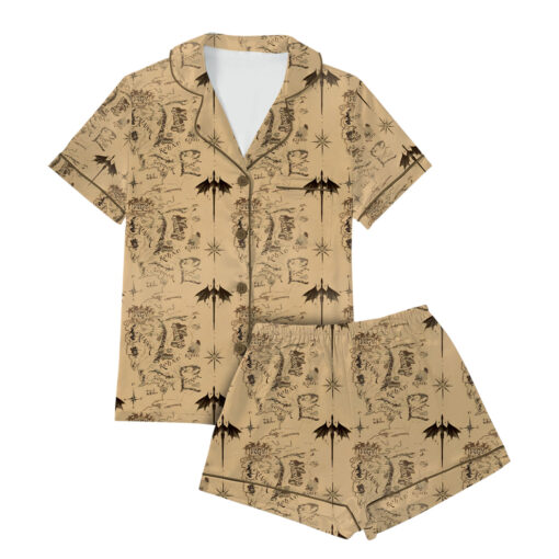 Women’s Middle Earth Map Print Lord Of The Rings Satin Pajama Set