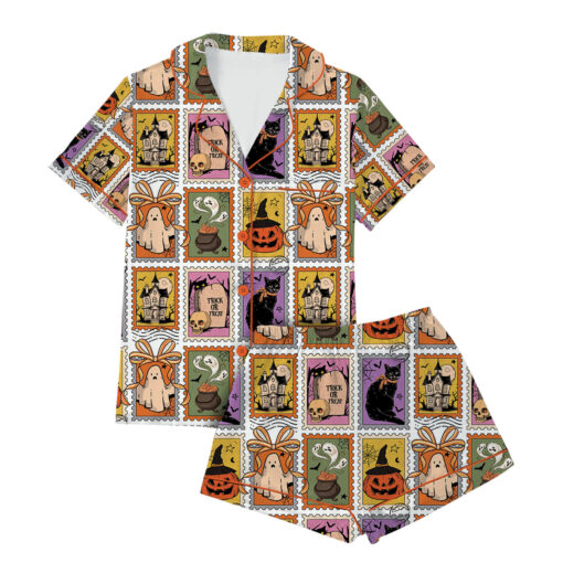 Women's Halloween Cat Ghost Satin Pajama Set - Image 2