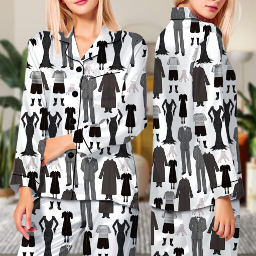 Wednesday Movie Satin Pajamas Set For Women - Image 8