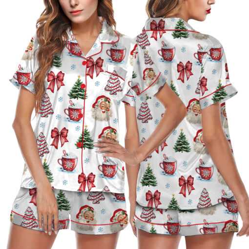 Retro Coquette Christmas Satin Pajama Set