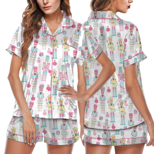 Pink Nutcracker Christmas Satin Pajama Set