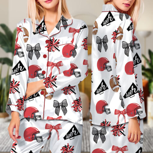 Cheer Football Coquette Bows Satin Pajama Set - Image 8
