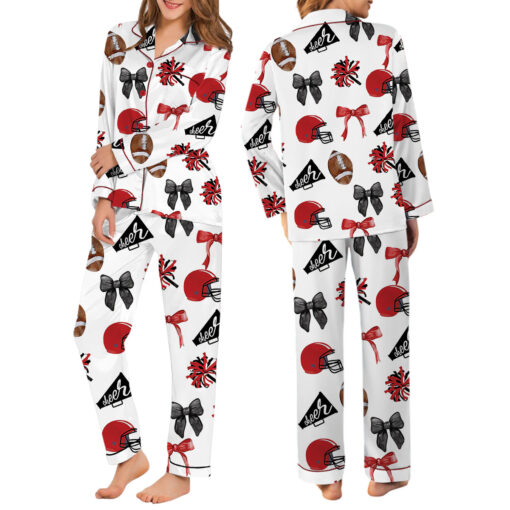Cheer Football Coquette Bows Satin Pajama Set - Image 7