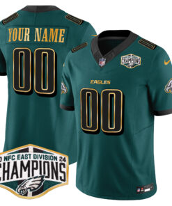 Philadelphia Eagles 2024 NFC East Division Champions Gold Trim Vapor Limited Custom Jersey - All Stitched