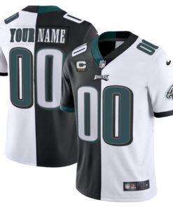 Philadelphia Eagles Custom Split Black White Jersey - All Stitched