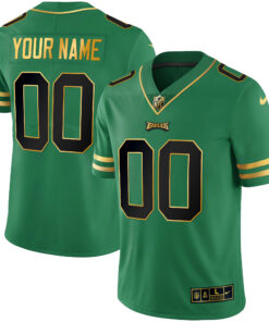 Philadelphia Eagles Gold & Kelly Vapor Custom Jersey V3 - All Stitched