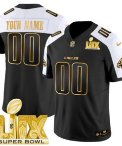Philadelphia Eagles Super Bowl LIX Patch Gold Vapor Limited Custom Jersey - All Stitched