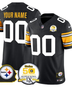 Pittsburgh Steelers 50th Anniversary Of Super Bowl IX & Map Patch Vapor Limited Custom Jersey - All Stitched