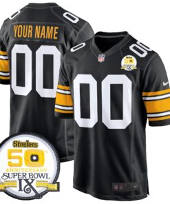 Pittsburgh Steelers 50th Anniversary Of Super Bowl IX Patch Game Custom Jersey - All Stitched
