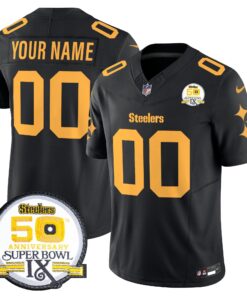 Pittsburgh Steelers 50th Anniversary Of Super Bowl IX Patch Vapor Limited Custom Jersey V2 - All Stitched