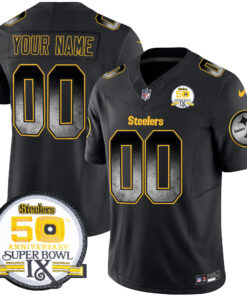 Pittsburgh Steelers Arch Smoke 50th Anniversary Of Super Bowl IX Patch Vapor Limited Custom Jersey - All Stitched