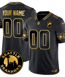 Seattle Seahawks 2024 Seattle City Patch Gold Vapor Limited Custom Jersey - All Stitched