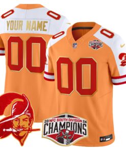 Tampa Bay Buccaneers Creamsicle 2024 NFC South Division Champions Patch Gold Trim Vapor Limited Custom Jersey - All Stitched