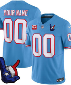 Tennessee Titans Oilers Throwback Light Blue Custom Jersey - All Stitched