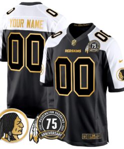 Washington Redskins 75th Patch Throwback Gold Game Custom Jersey - All Stitched