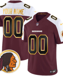 Washington Redskins Throwback Vapor Gold Trim Custom Jersey - All Stitched