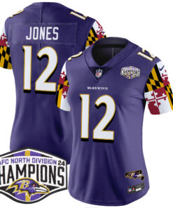 Women's Baltimore Ravens Maryland Flag 2024 AFC North Division Champions Patch Vapor Limited Jersey - All Stitched