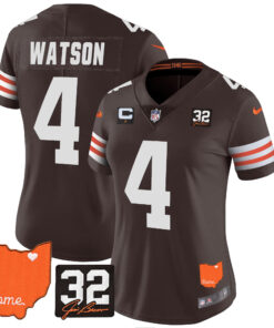 Women's Cleveland Browns #32 Jim Brown Memorial & Home Patch Jersey - All Stitched