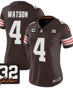 Women's Cleveland Browns #32 Jim Brown Memorial Patch Jersey - All Stitched