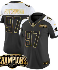 Women's Detroit Lions 2023 NFC North Champions Patch Gold Vapor Jersey - All Stitched