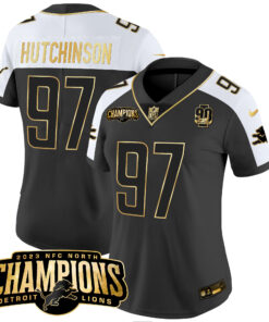 Women's Detroit Lions 2023 NFC North Champions Patch Gold Vapor Jersey V2 - All Stitched