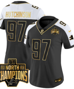 Women's Detroit Lions 2023 NFC North Division Champions Patch Vapor Gold Jersey - All Stitched
