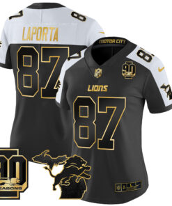 Women's Detroit Lions 2024 Michigan & 90th Year Patch Gold Vapor Limited Jersey - All Stitched