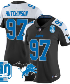 Women's Detroit Lions 2024 Michigan & 90th Year Patch Vapor Jersey - All Stitched