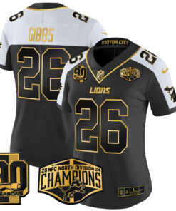 Women's Detroit Lions 2024 NFC North Division Champions Patch Gold Vapor Limited Jersey - All Stitched