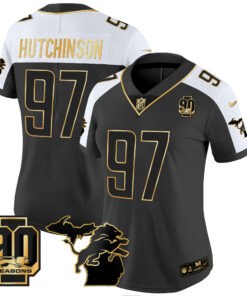 Women's Detroit Lions 90th Year & Michigan Patch Gold Vapor Jersey - All Stitched