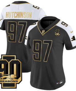 Women's Detroit Lions 90th Year Patch Gold Jersey - All Stitched