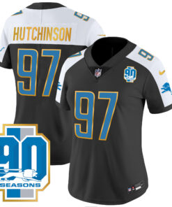 Women's Detroit Lions 90th Year Patch Gold Trim Jersey - All Stitched