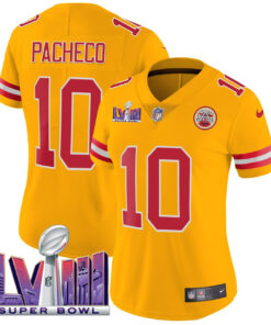 Women's Isiah Pacheco Kansas City ChiefsSuper Bowl LVIII Patch Yellow Jersey - All Stitched