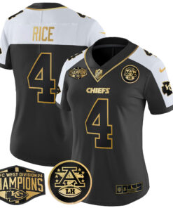 Women's Kansas City Chiefs 2024 AFC West Division Champions Patch Gold Vapor Limited Jersey - All Stitched