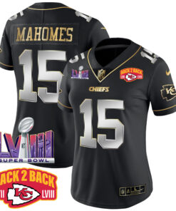 Women's Kansas City Chiefs Super Bowl LVIII & Back 2 Back Patch Vapor Jersey V2 - All Stitched