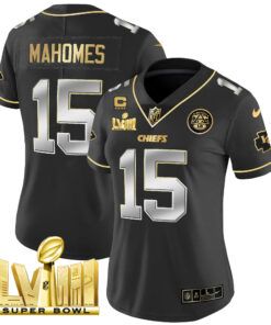 Women's Kansas City Chiefs Super Bowl LVIII Gold Patch Vapor Jersey V4 - All Stitched