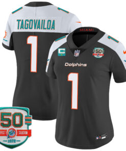 Women's Miami Dolphins 50th 1972 Perfect Season Patch Vapor Jersey - All Stitched