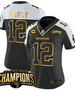 Women's Tampa Bay Buccaneers 2023 NFC South Champions Patch Gold Vapor Jersey - All Stitched