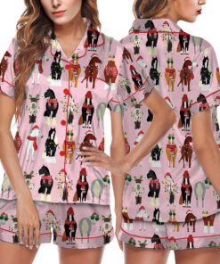 Women's Funny Horse Christmas Satin Pajamas Set (7)