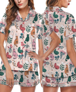 Cats Fine Art Print Satin Pajamas Set For Women