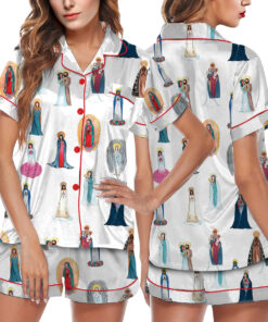 Women's Our Lady of Guadalupe Catholic Jesus Short Sleeve Satin Pajama Set