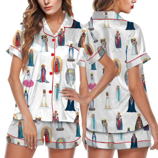 Women's Our Lady of Guadalupe Catholic Jesus Short Sleeve Satin Pajama Set
