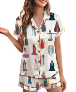 Alternative view of Women's Our Lady of Guadalupe Catholic Jesus Short Sleeve Satin Pajama Set
