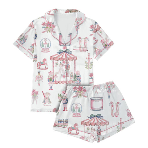 Women’s Nutcracker Pink Christmas Cute Holiday Satin Pajamas Set