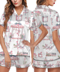 Women’s Nutcracker Pink Christmas Cute Holiday Satin Pajamas Set