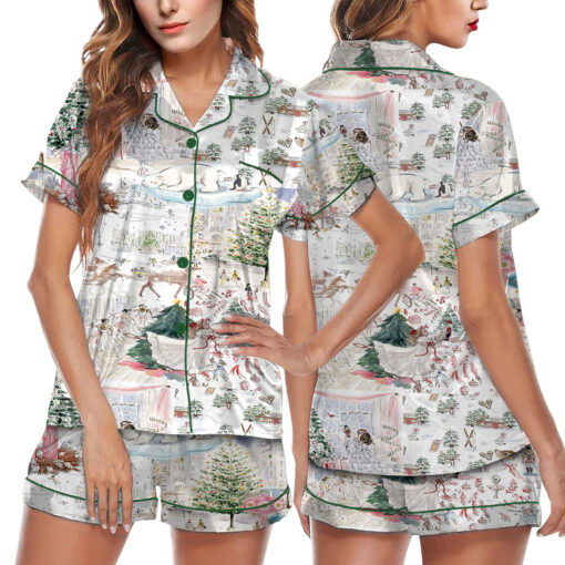 Mixed Christmas Satin Pajamas Set For Women